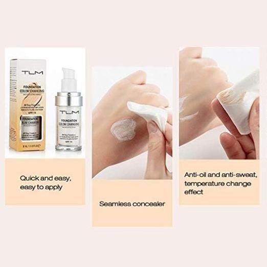 Colour Changing Foundation - Flawless Coverage SPF 15, Lightweight Formula, Adapts to Skin Tone, Hides Wrinkles & Lines, Hydrating & Long Lasting, BB Cream Makeup Base Concealer Cover