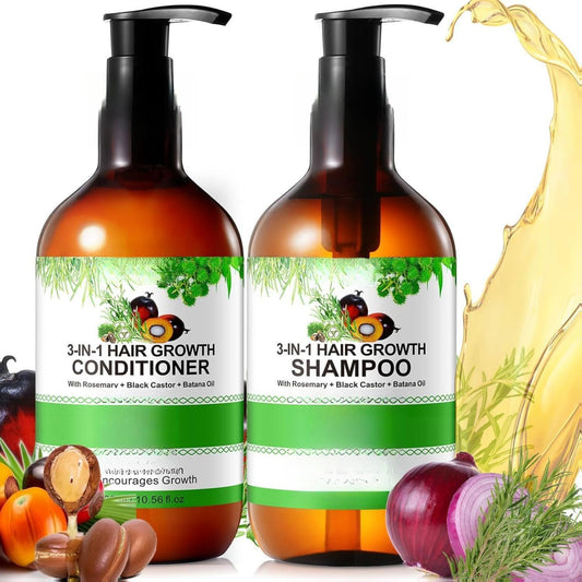 Batana 3-IN-1 Batana Oil Shampoo & Conditioner 600ML with Rosemary Black Castor & Onion for Hair Growth & Thinning Hair Care Gentle Cleansing & Nourishing Solution