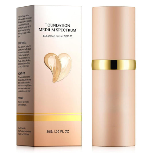 Mooservis Color Changing Foundation 4 in 1 Medium Spectrum Flawless Makeup Full Coverage Warm Skin SPF50+ Waterproof Hydrating Liquid for Hides Wrinkles and Lines 30g