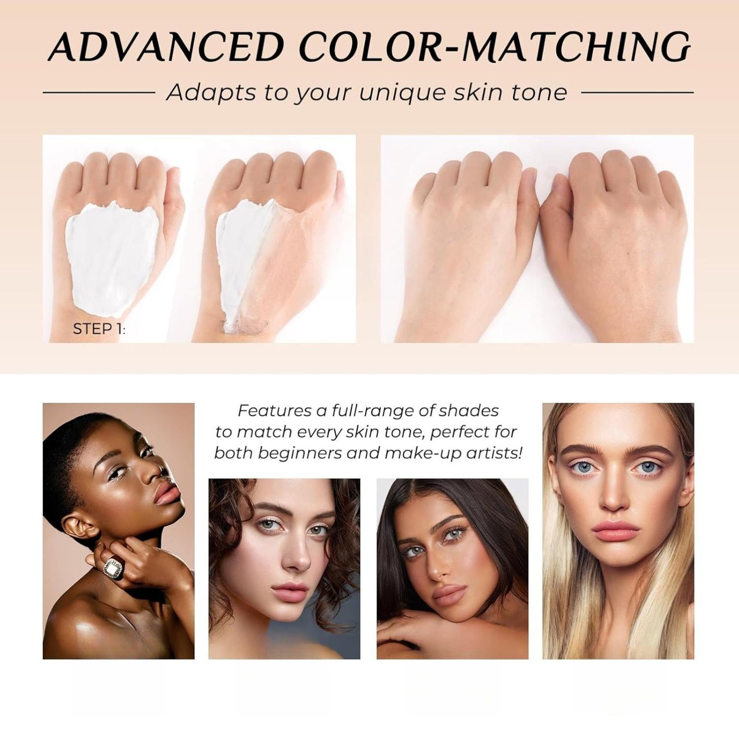 Mooservis Color Changing Foundation 4 in 1 Medium Spectrum Flawless Makeup Full Coverage Warm Skin SPF50+ Waterproof Hydrating Liquid for Hides Wrinkles and Lines 30g