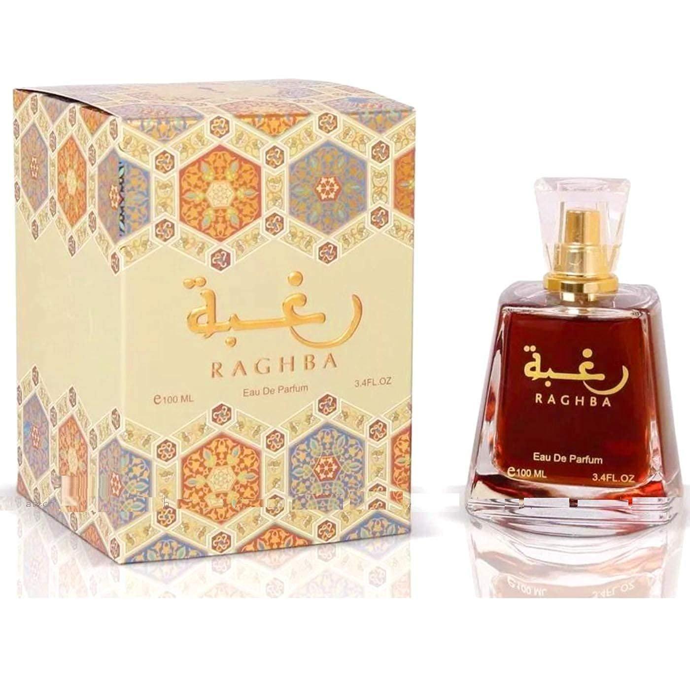 Raghba Unisex EDP Eau De Parfum 100ml Woody Fougere Fragrance with Deodorant for Men & Women Silkwood Blossom & Mandarin Orange Top Notes