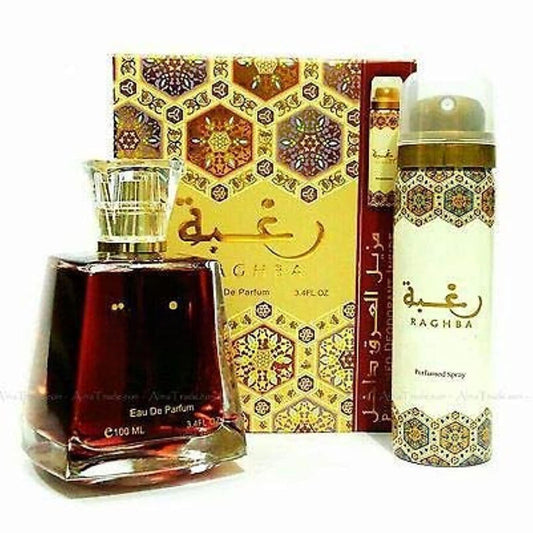 Raghba Unisex EDP Eau De Parfum 100ml Woody Fougere Fragrance with Deodorant for Men & Women Silkwood Blossom & Mandarin Orange Top Notes