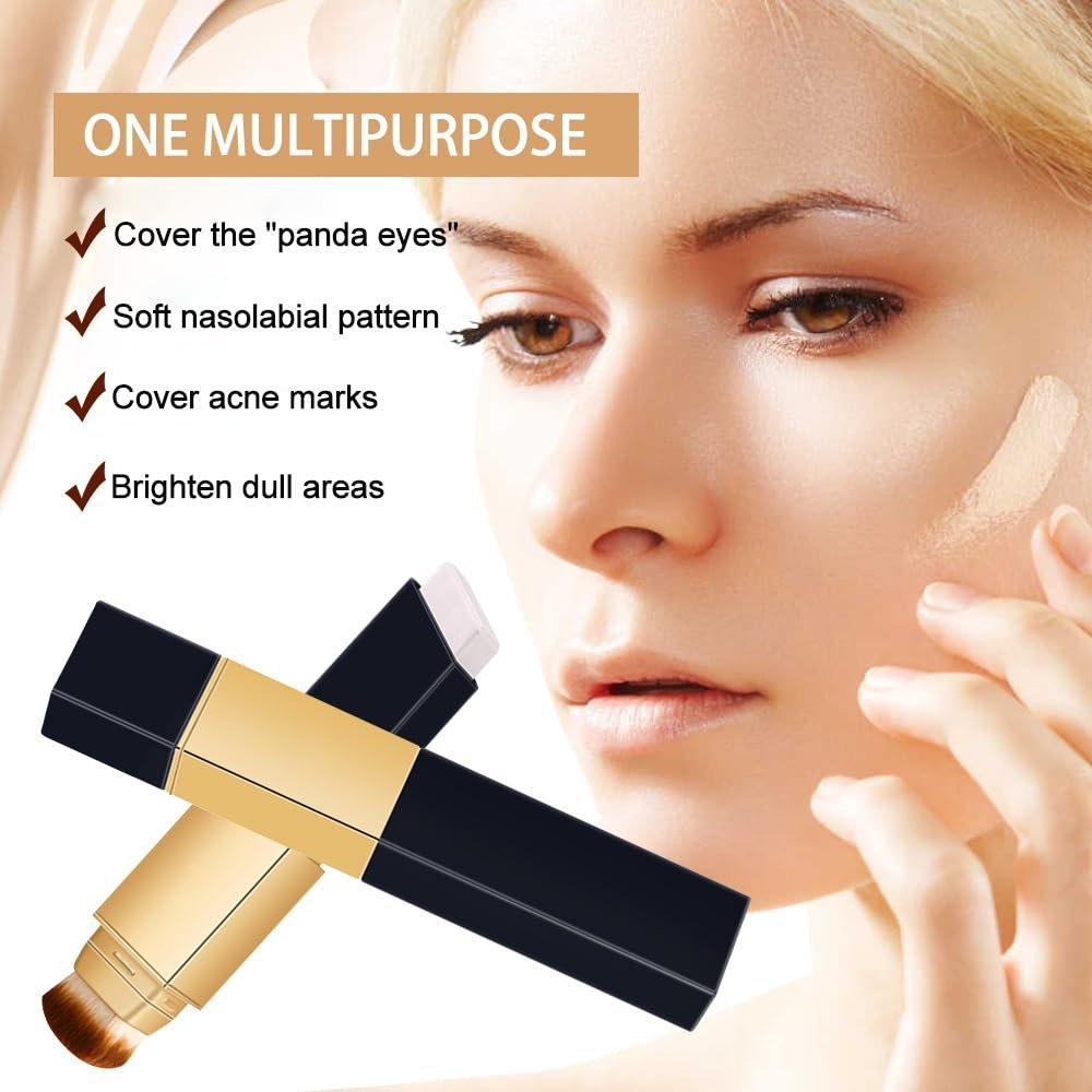 2 IN 1 Double Head Foundation Stick Portable Makeup Color Changing Concealers Hydrating Lightweight Foundation Stick with Brush for Daily Use