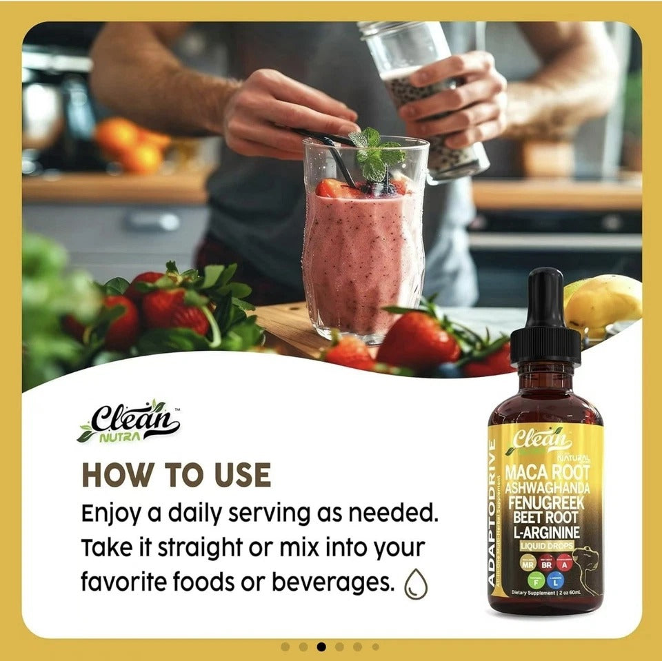 Clean Nutra Adaptodrive Liquid Drops - Maca Root, Ashwagandha, Beet Root, L-Arginine