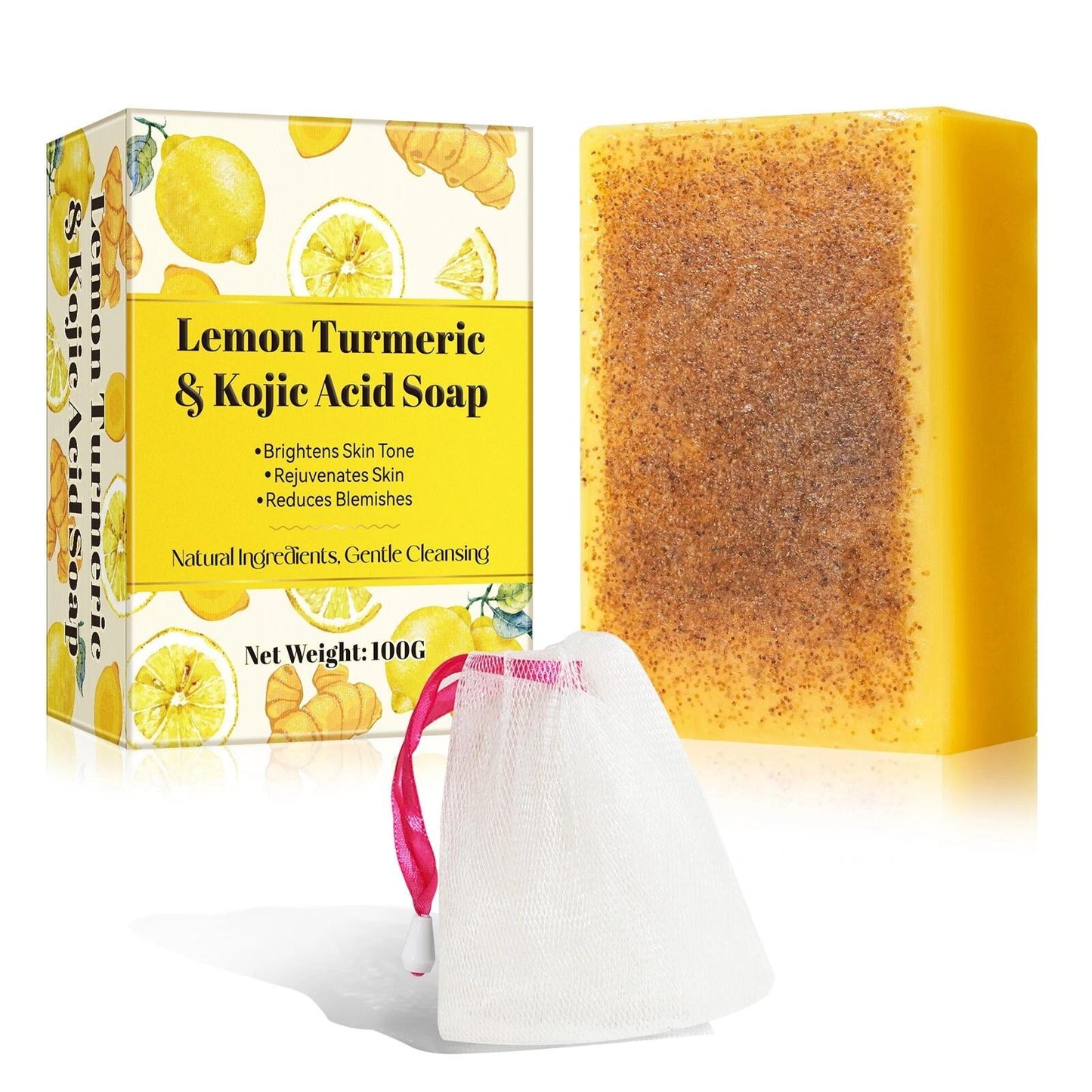 Lemon Turmeric & Kojic Acid Soap Bars 2 Pack 100G Each with Vitamin C Retinol & Collagen for Dark Spot Removal and Skin Brightening