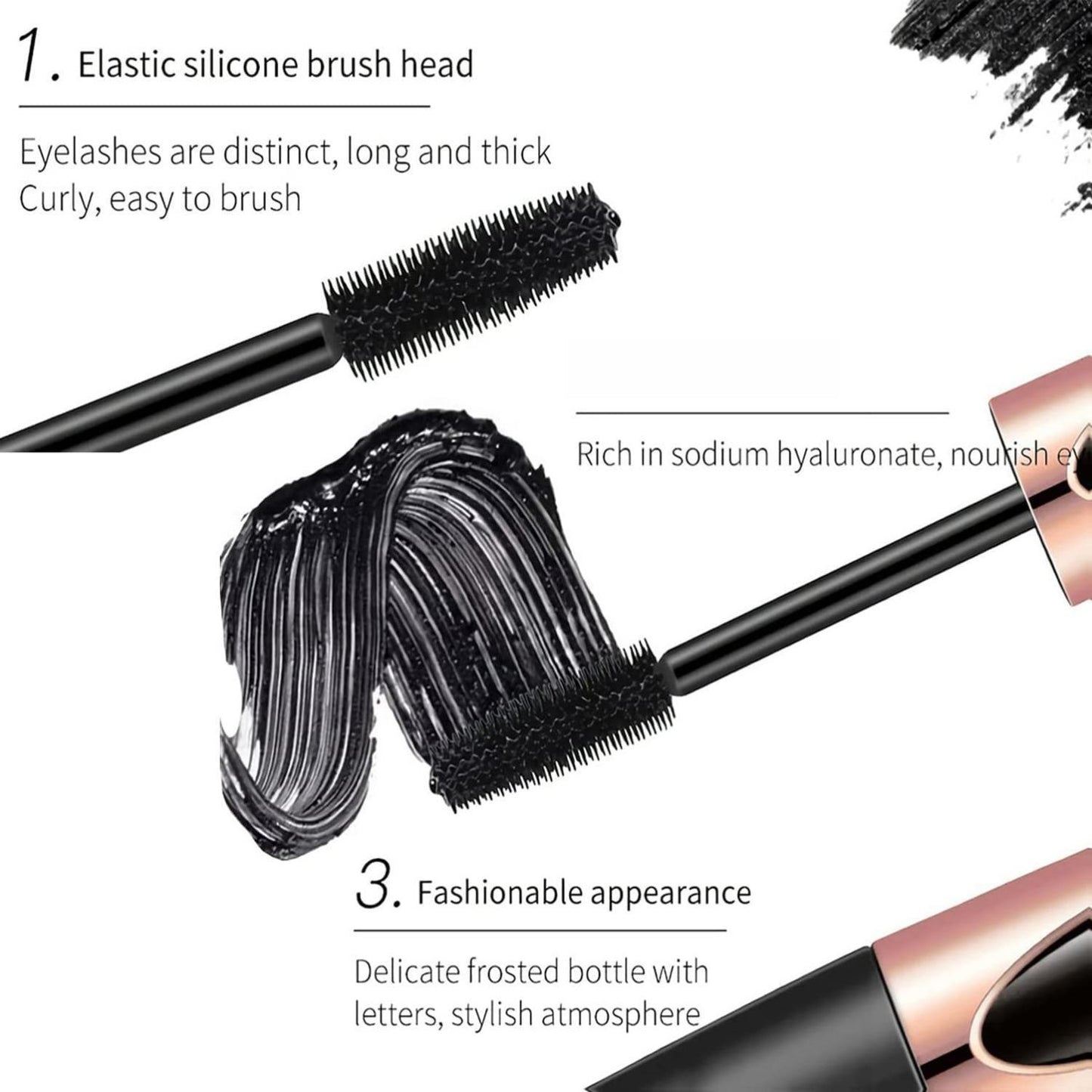 3 PCS 4D Silk Fiber Lash Mascara Waterproof Hypoallergenic Smudge-proof Long-lasting Dramatic Extension Volume Eyelashes for All Skin Types Cruelty-free & Easy Removal
