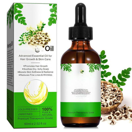 Moringa Oil for Hair 2.02 fl.oz 100% Natural Premium Organic Cold-Pressed Glass Bottle Moringa Seed Oil for Face Hair & Body Care Anti-Aging Nourish Hair Scalp & Body Massage 60ml