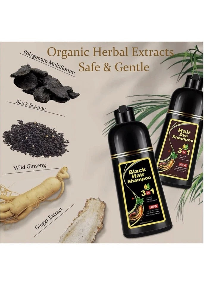 2x Light Brown Hair Dye 3in1 Shampoo Instant Hair Dye Herbal Ingredients 2 Pack
