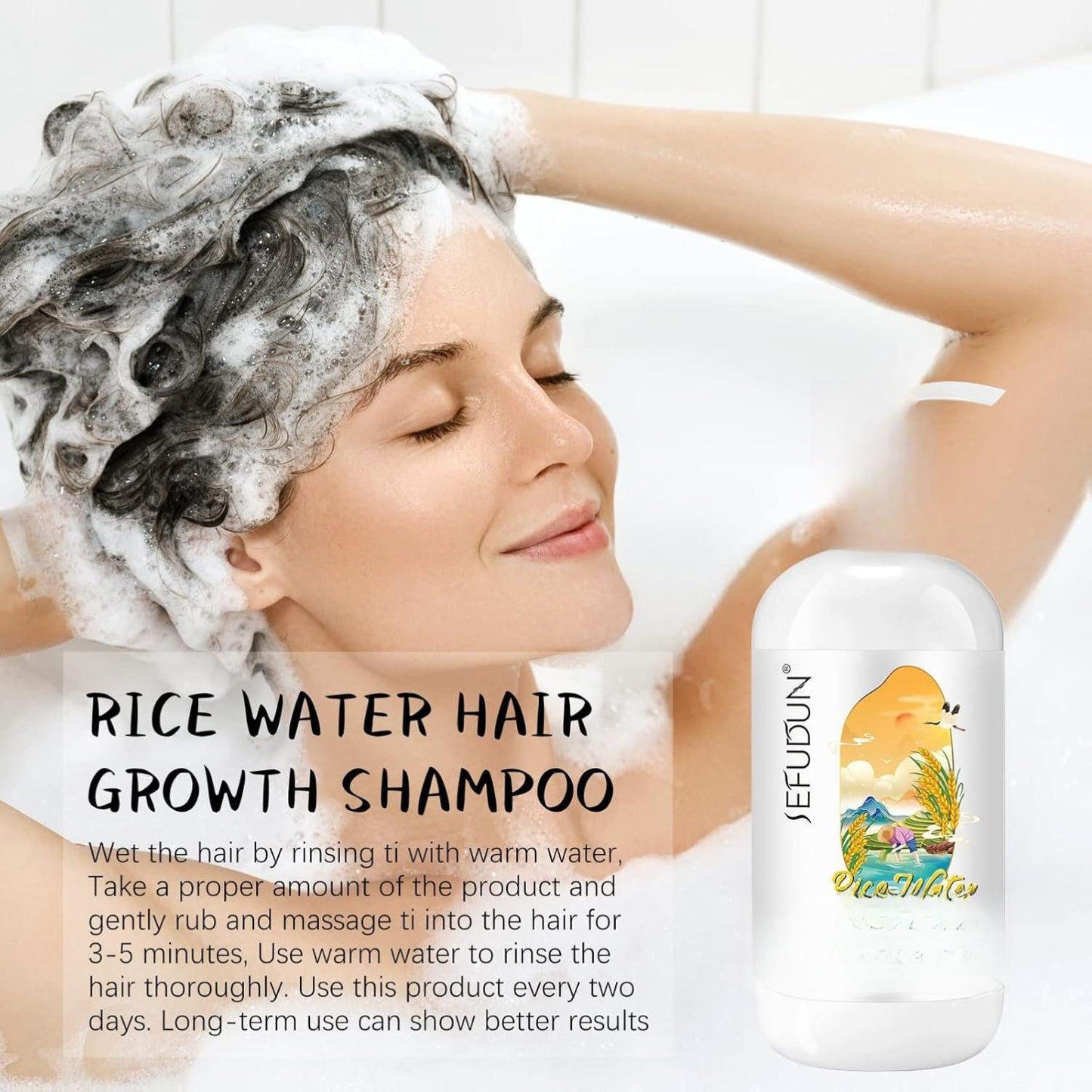 Women's Fermented Rice Water Shampoo & Conditioner Set for Thinning Hair with Rosemary Biotin Caffeine Growth Care for Men & Women 10 FL OZ / 300 ML