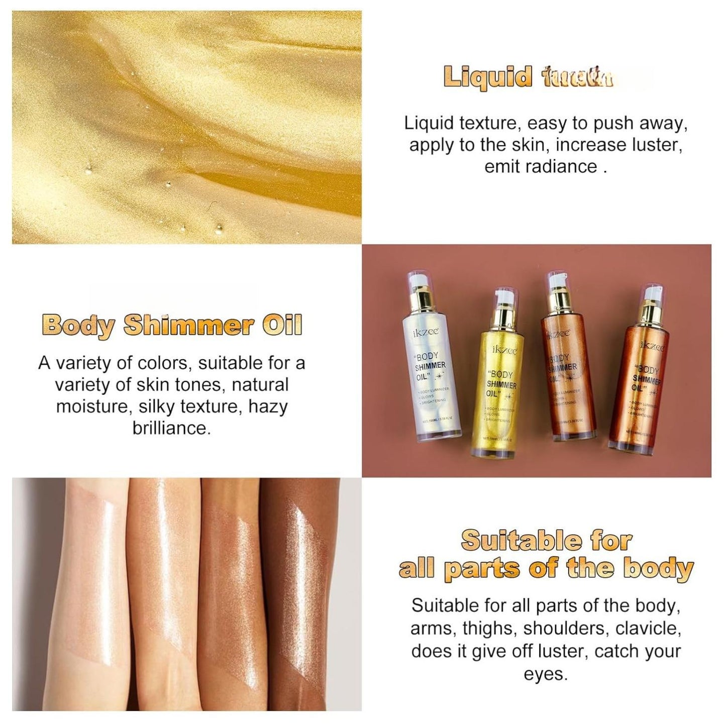Body Shimmer Oil,Shimmering Body Oil,Bronze Face Brighten Glow Pearl Highlighter Illuminator Body Makeup Shine Glitter,Summer Body Glitter Moisturizing Glow Body Luminizer(3.4 Fl Oz)