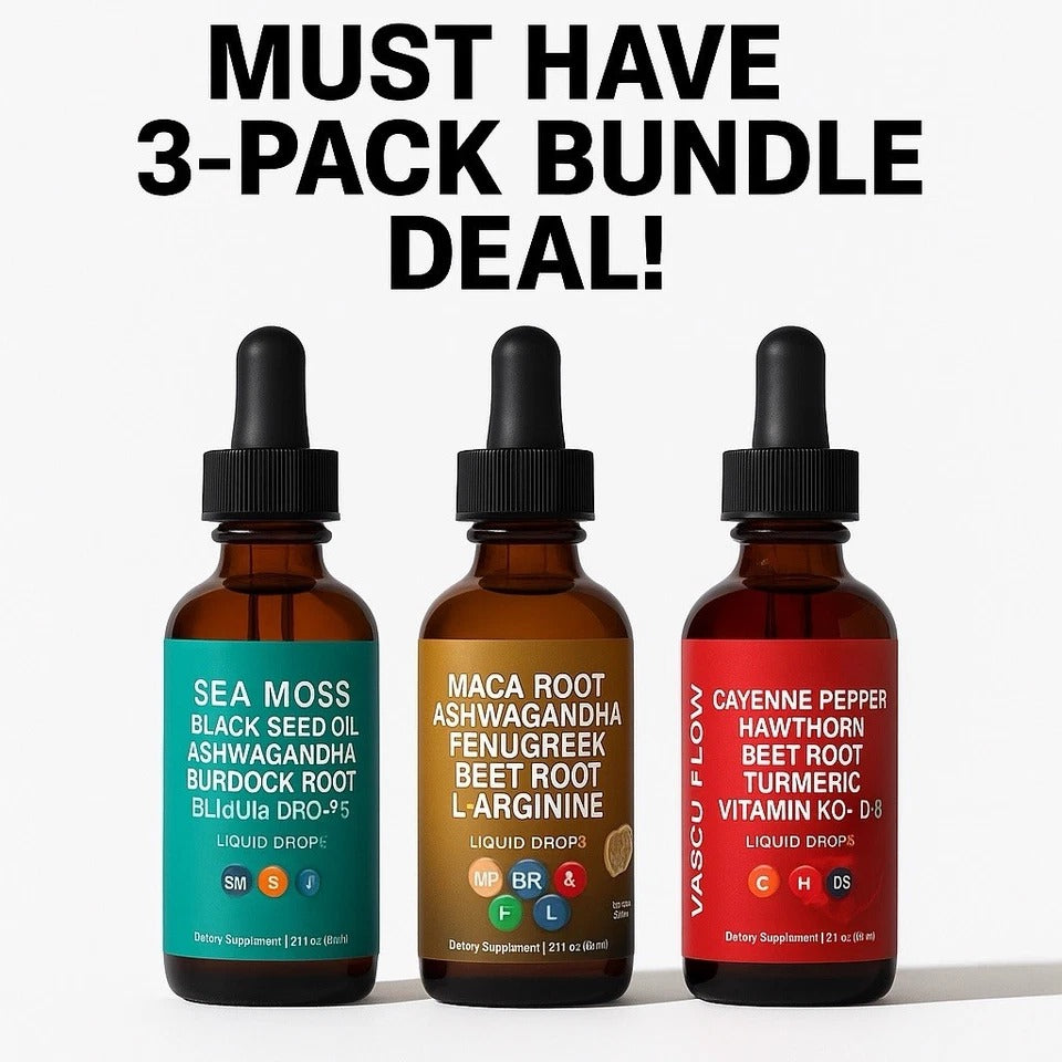 3-Pack Herbal Liquid Drops Sea Moss, Maca Root, Cayenne Energy & Immunity +MORE!