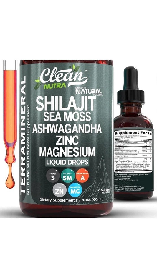 Organic SHILIJIT Supplement Liquid Drops with Sea Moss ETC Clean Nutra