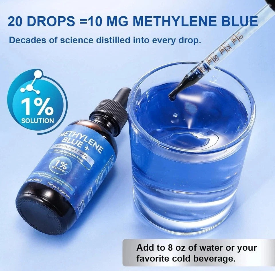 Methylene Blue Drops for Brain Health + Energy No Formaldehyde 2 fl oz EXP 01/28