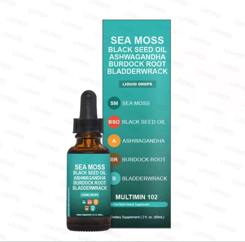 Sea Moss Liquid Drops Supplement with Black Seed Oil Ashwagandha Burdock Root &