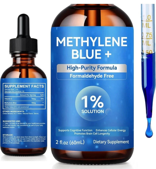 Methylene Blue Drops for Brain Health + Energy No Formaldehyde 2 fl oz EXP 01/28