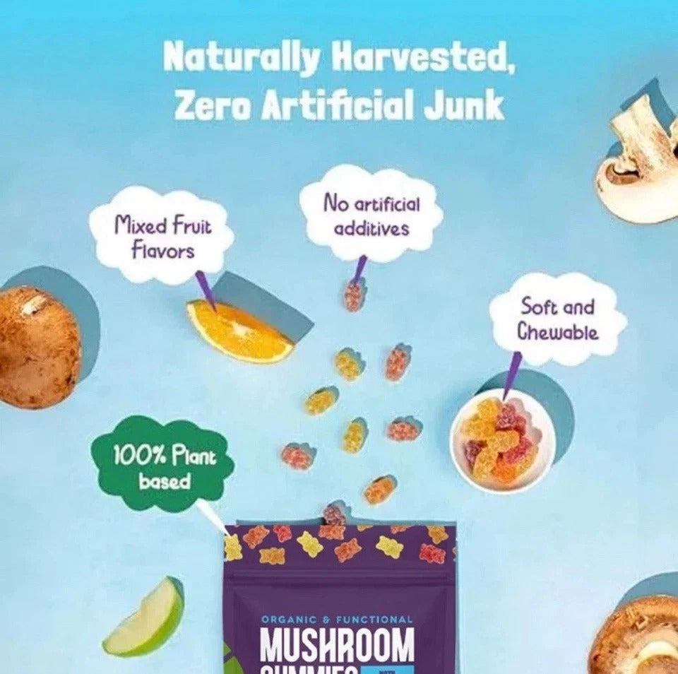 Mushroom Gummies w/ Ashwagandha 2500mg - Vegan, Gluten-Free, 80 Ct