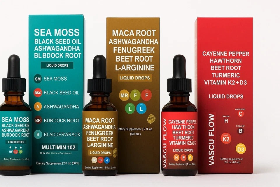3-Pack Herbal Liquid Drops Sea Moss, Maca Root, Cayenne Energy & Immunity +MORE!